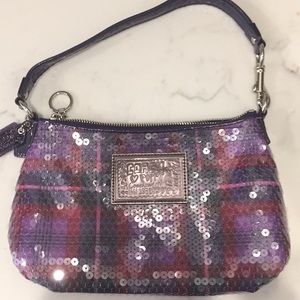 NWOT COACH POPPY TARTAN PURPLE PLAID SEQUIN PURSE